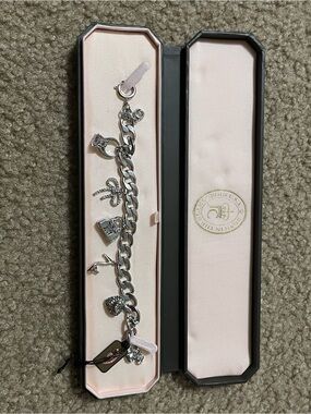 Juicy Couture Silver Charm Bracelet with Heart & Bow Charms